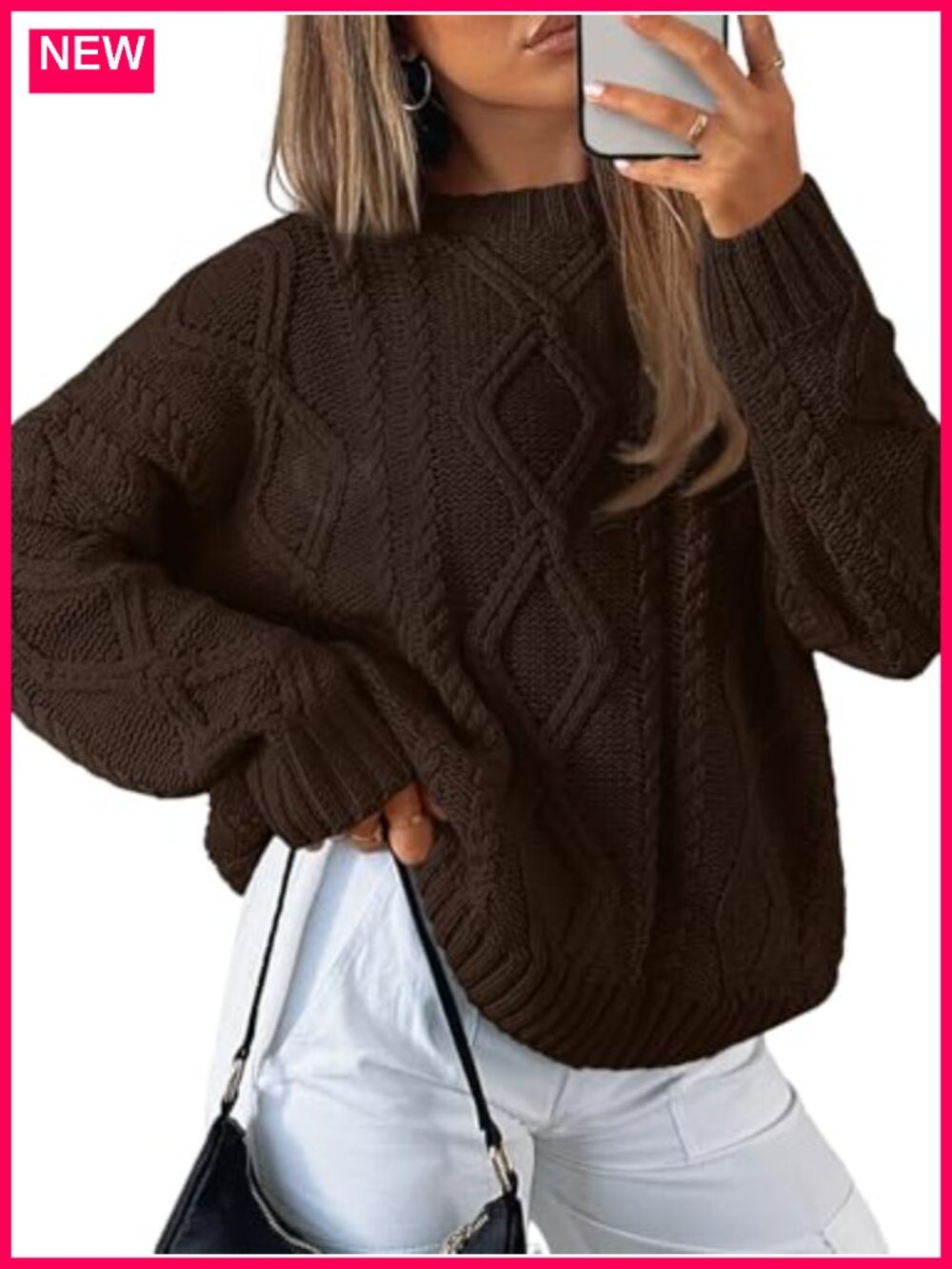 Oversized Cable Knit Sweater Pullover Crew Neck Long Sleeve Fall Winter